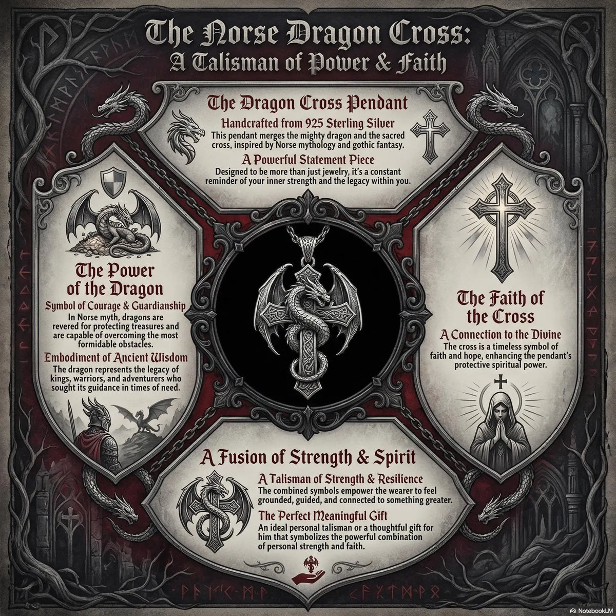 Dragon Cross 925 Silver Pendant, lifestyle display