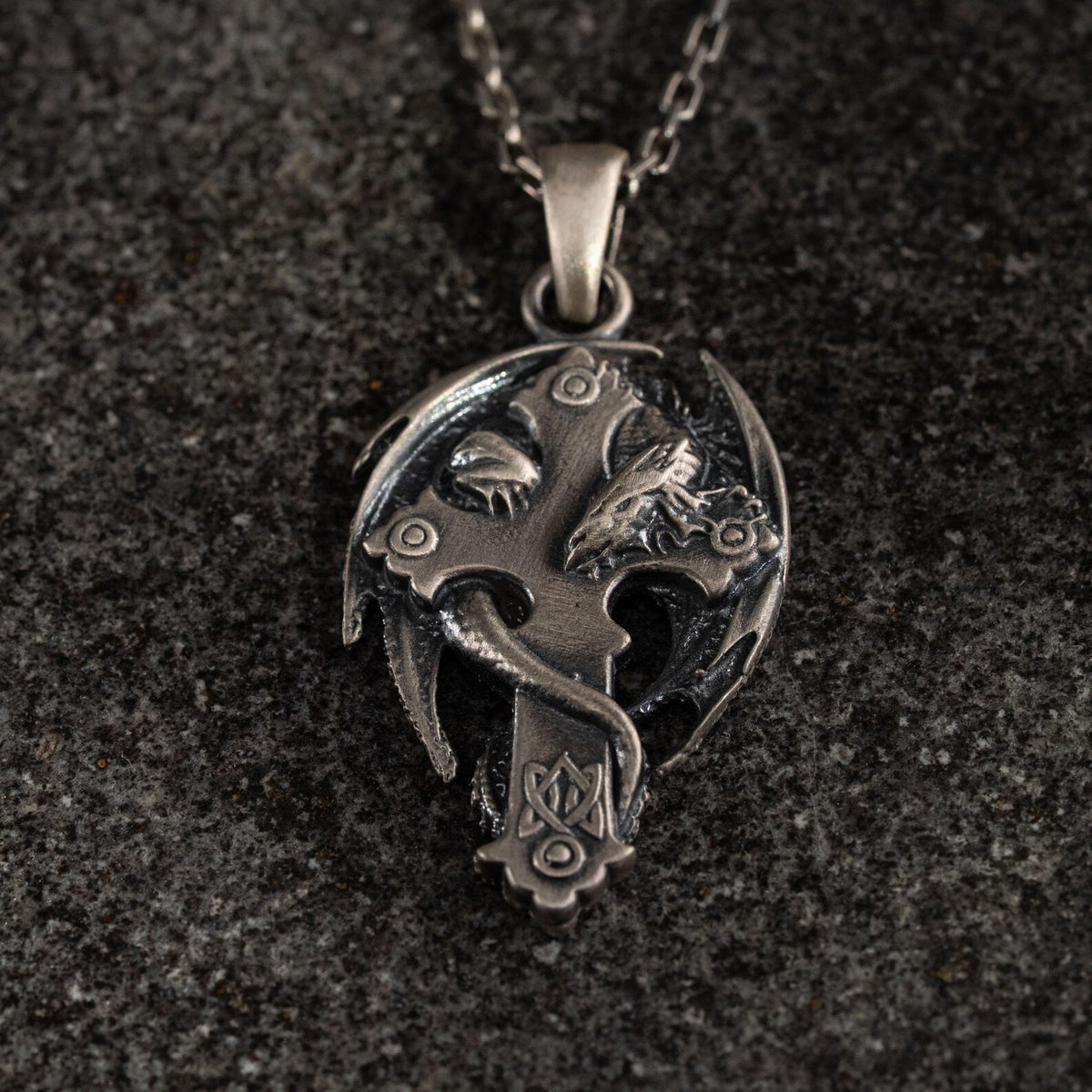 Dragon Cross 925 Silver Pendant, second personalization example