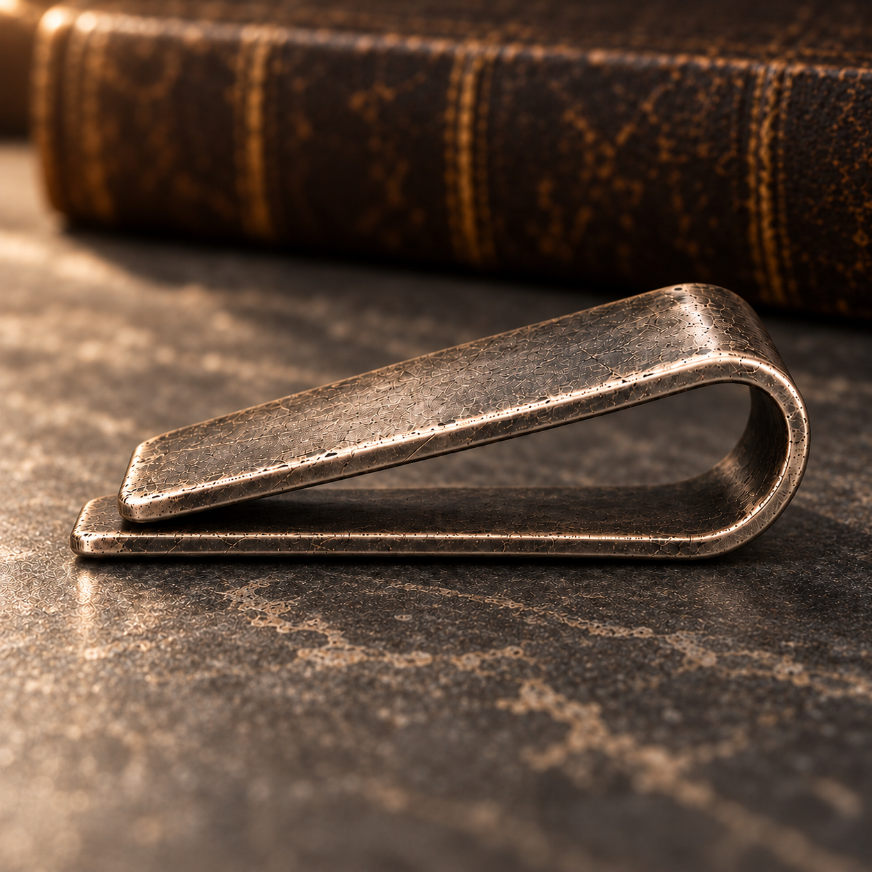 Side profile showing the spring shape and shorter front plate of the money clip