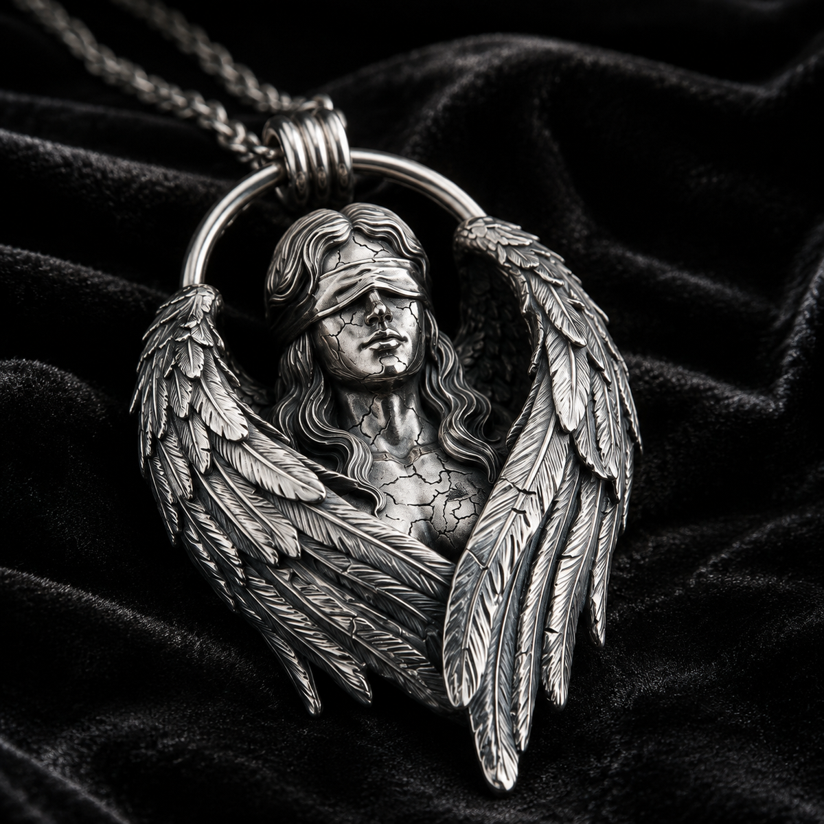 Fallen Angel Blindfolded Pendant, close-up detail