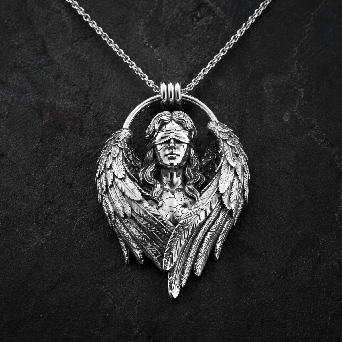 Fallen Angel Blindfolded Pendant, side profile