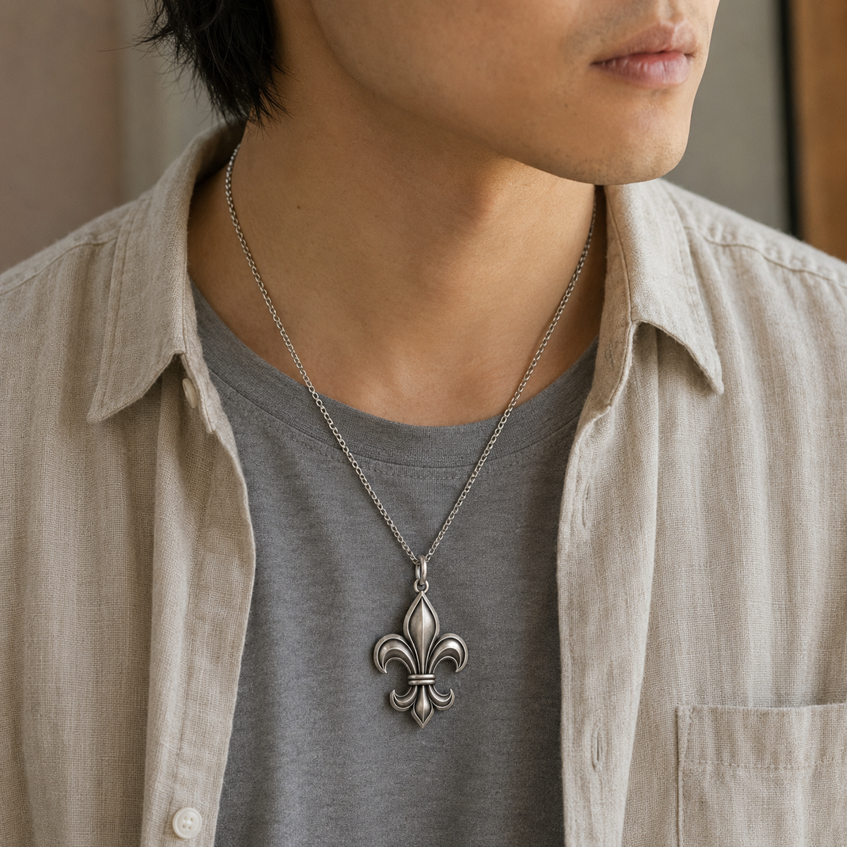 Flower-de-Luce 925 Silver Necklace, lifestyle display