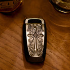 Ford Mustang Silver Key Case, back three-quarter view
