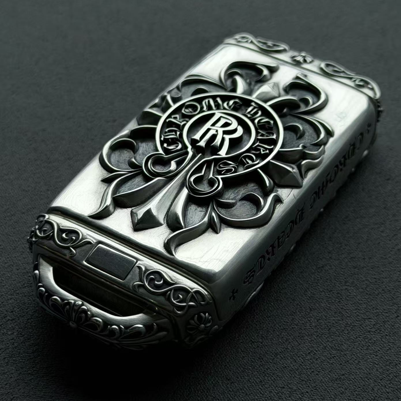 Full Bespoke Custom Car Key Case, engraved edge detail