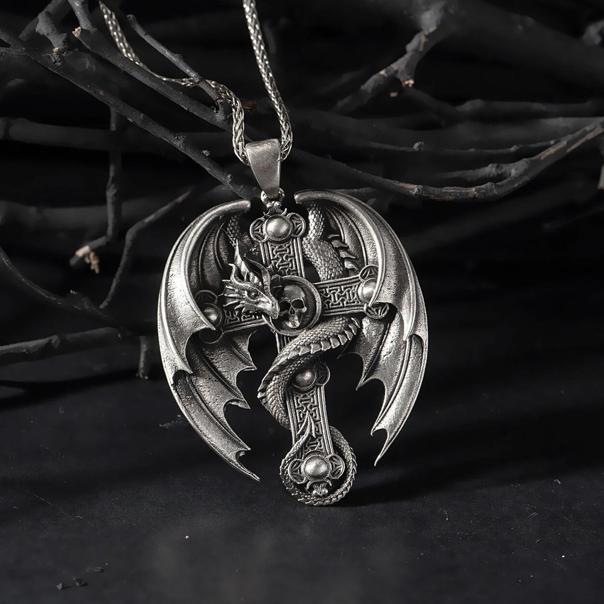 Gothic Dragon Cross 925 Silver Necklace, personalized back example