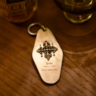 Gothic Fleur Cross Silver Keychain, lifestyle display