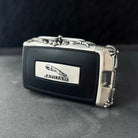 Handcrafted Sterling Silver Jaguar Key Case with floral scrollwork engraving and leaping Jaguar emblem