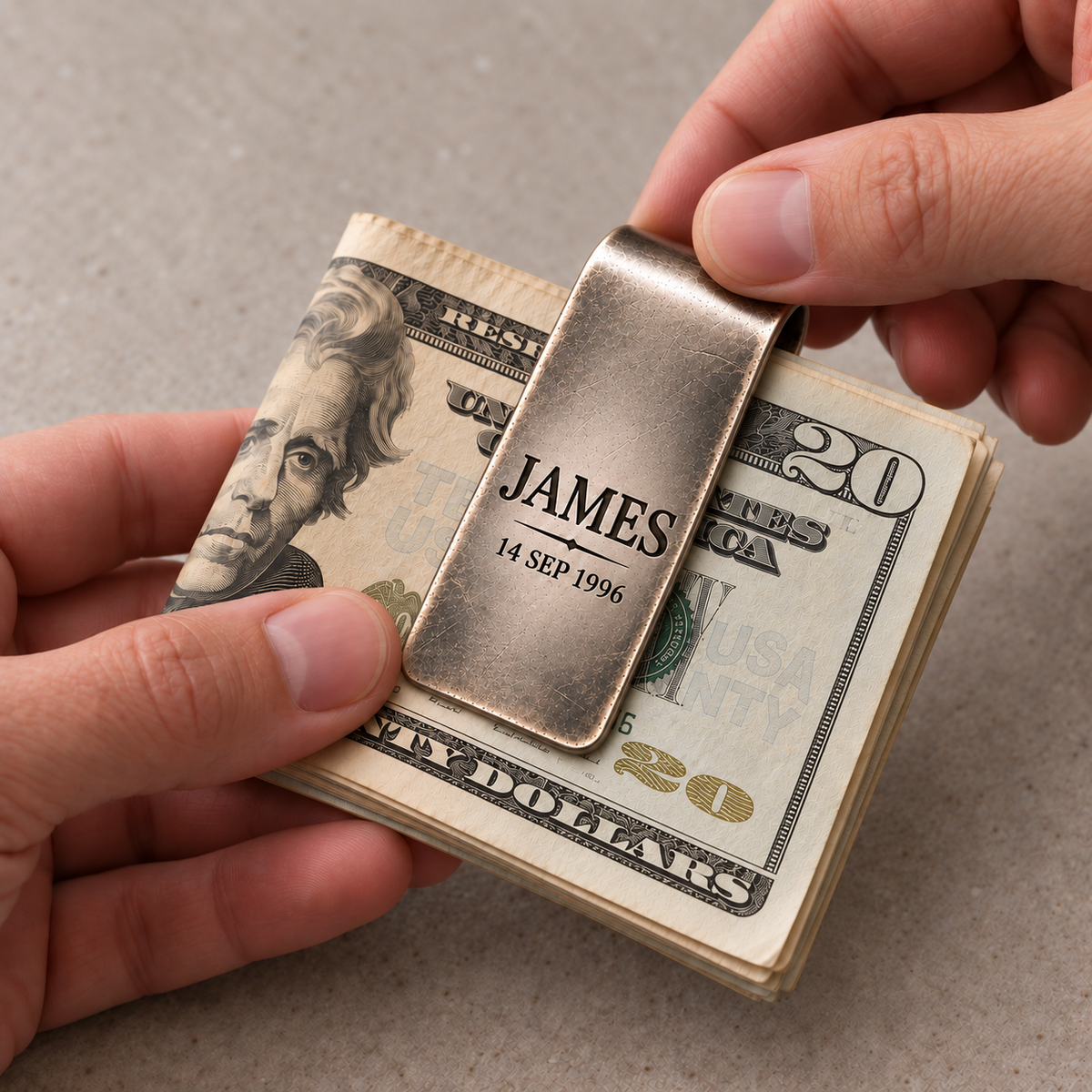 How to slide folded US bills into the engraved money clip