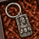 Silver spring-gate ring paired with Hades MYTHOS charm inside the charm gift box; charm sold separately