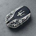 Handcrafted silver car key case, front view