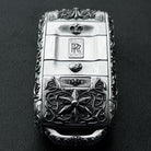 Handcrafted silver car key case, front view