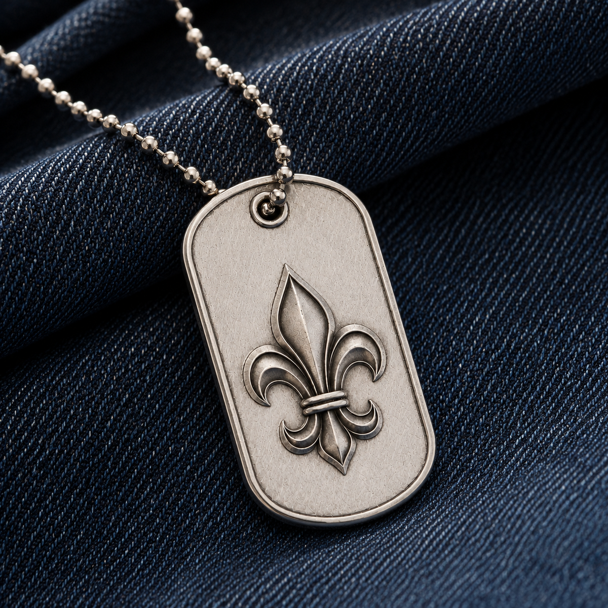 Ignis Flower-de-Luce 925 Silver I.D. Tag, close-up detail
