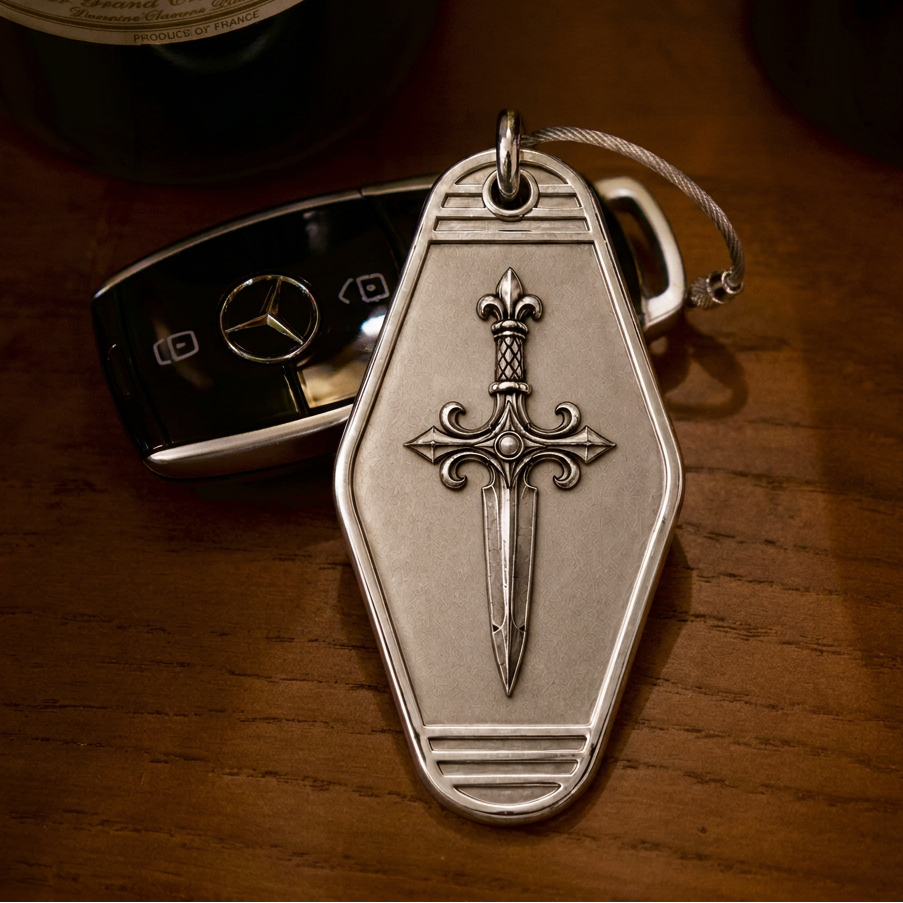 Knight's Dagger Silver Keychain, front product view