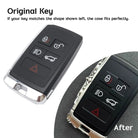Before and after comparison: Original Land Rover key vs key in custom silver case with text guide 'If your key matches the shape shown left, the case fits perfectly'