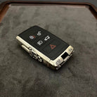 Back detail of the Land Rover 925 sterling silver key case featuring the preserved brand emblem and smooth polished silver surface.
