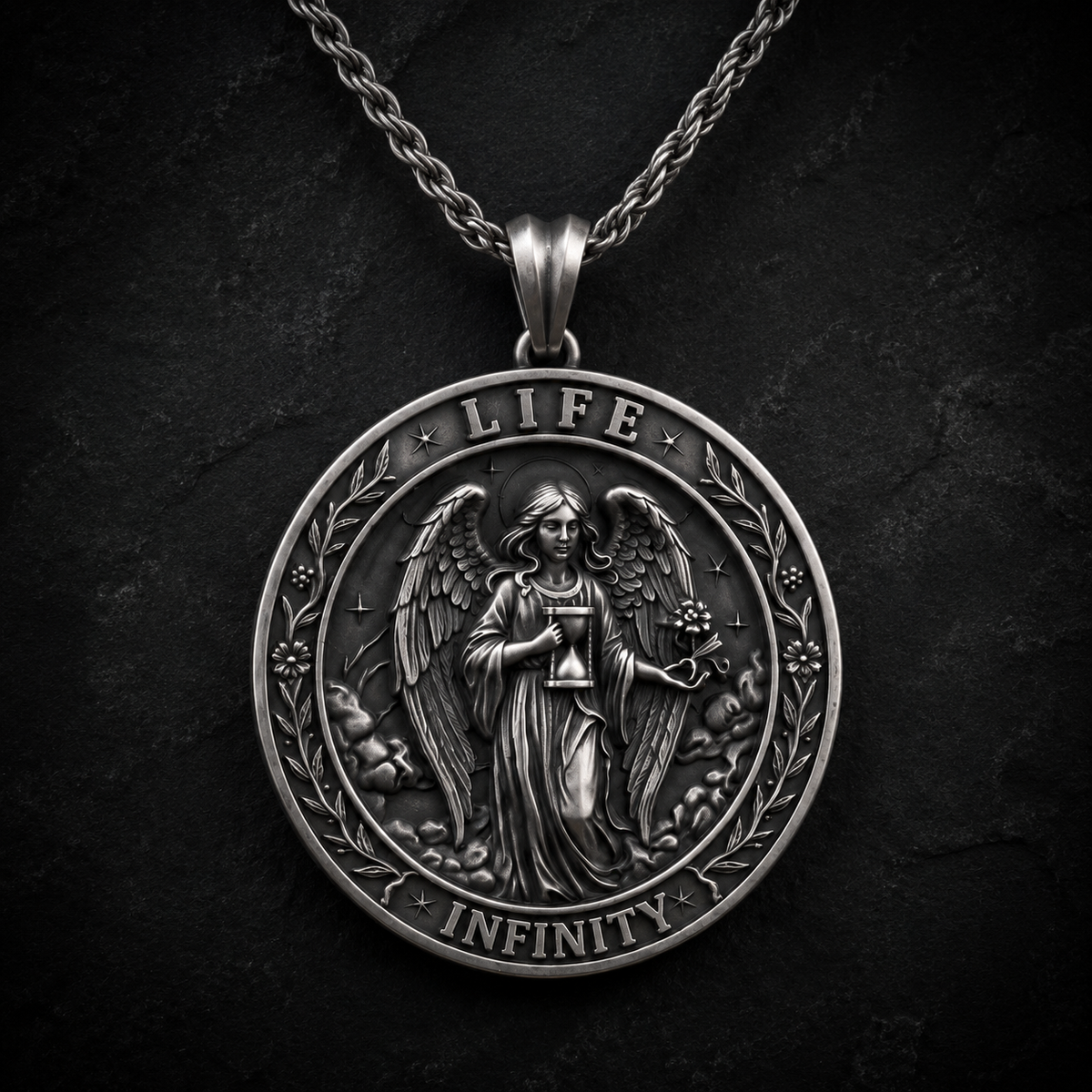 Life & Death Double-Sided Medallion, close-up detail