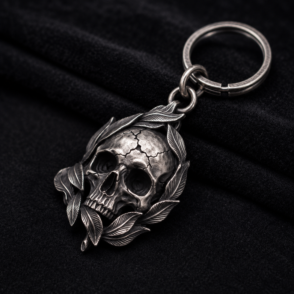 Memento Mori Skull & Feather Pendant, alternate front view