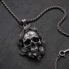 Memento Mori Skull & Feather Pendant, close-up detail