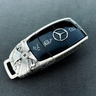 Handcrafted silver car key case, back view