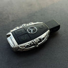 Mercedes classic oval key case front view showing precision button cutouts and engraved top surface without interfering original lock unlock trunk functions