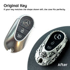 Mercedes key transformation before and after adding handcrafted silver case protection showing perfect fit and refined finish