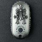 Mercedes Rounded Capsule Button-Covered Key Case, front engraving detail