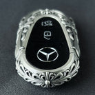 IGNIS ARGENTUM Mercedes key case side profile showing slim fit edge arc and substantial build without interfering button operation