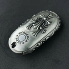 Mercedes Rounded Capsule Silver Key Case, front engraving detail
