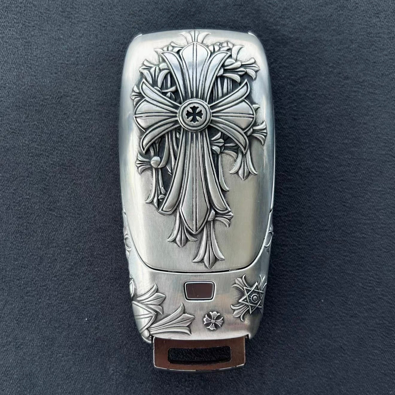 Mercedes slim rectangle key case front view showing precision button cutouts and engraved top surface without interfering original functions