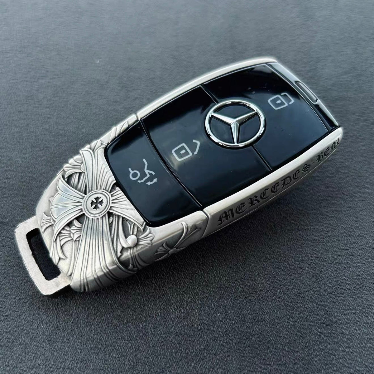 Mercedes Slim Rectangle Silver Key Case, alternate angle