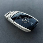Mercedes Slim Rectangle Silver Key Case, engraved edge detail