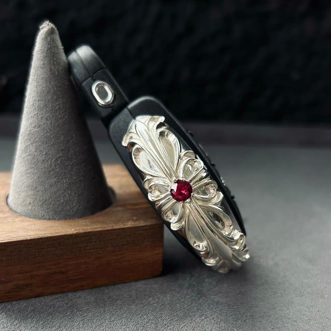 Side Profile View of Solid Silver MINI Key Case - Showing Intentional Weight Considerable Presence Masculine Heft Density Gravitas