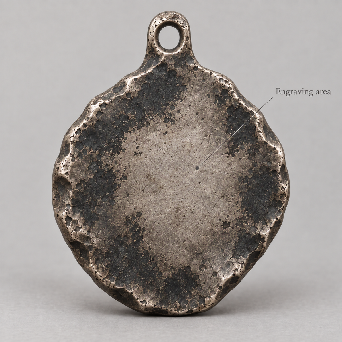 Achilles keychain charm design preview, back view, showing the rear texture and engraving area