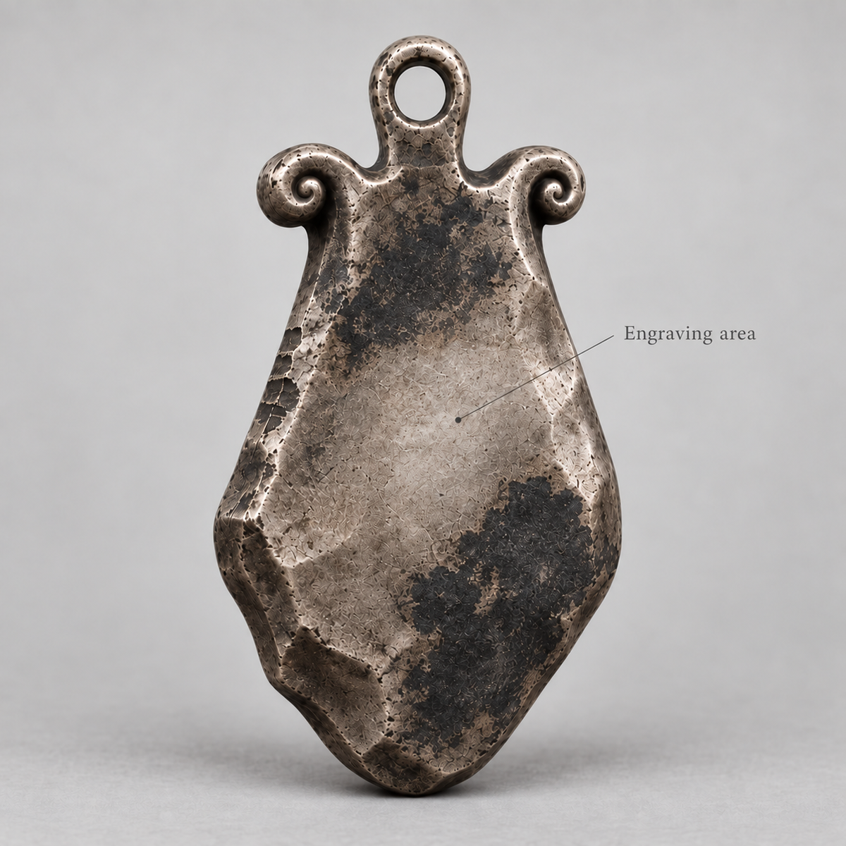 Apollo keychain charm design preview, back view, showing the rear texture and engraving area