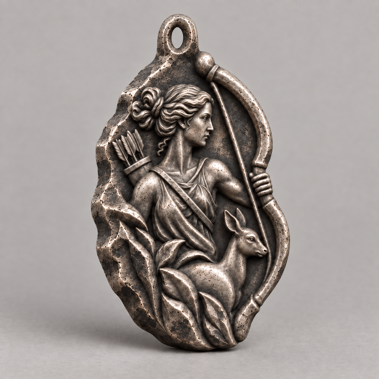 Artemis keychain charm design preview, oblique view