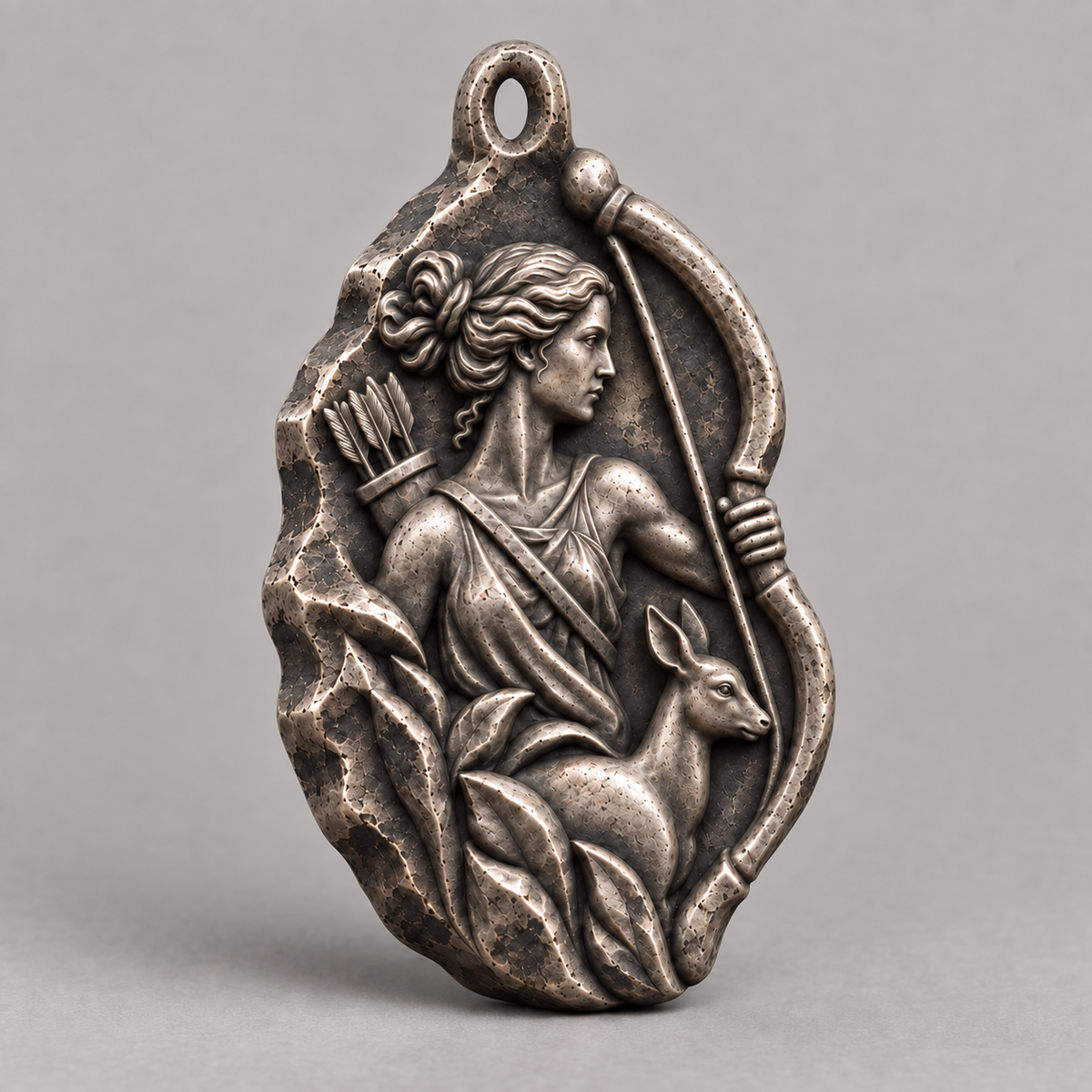Artemis keychain charm design preview, oblique view