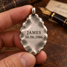 Athena pendant reverse with optional JAMES / 14.06.1986 engraving example; design visualization