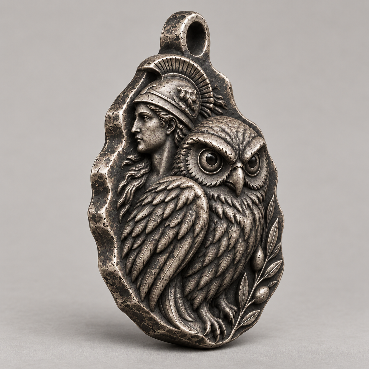 Athena keychain charm design preview, oblique view