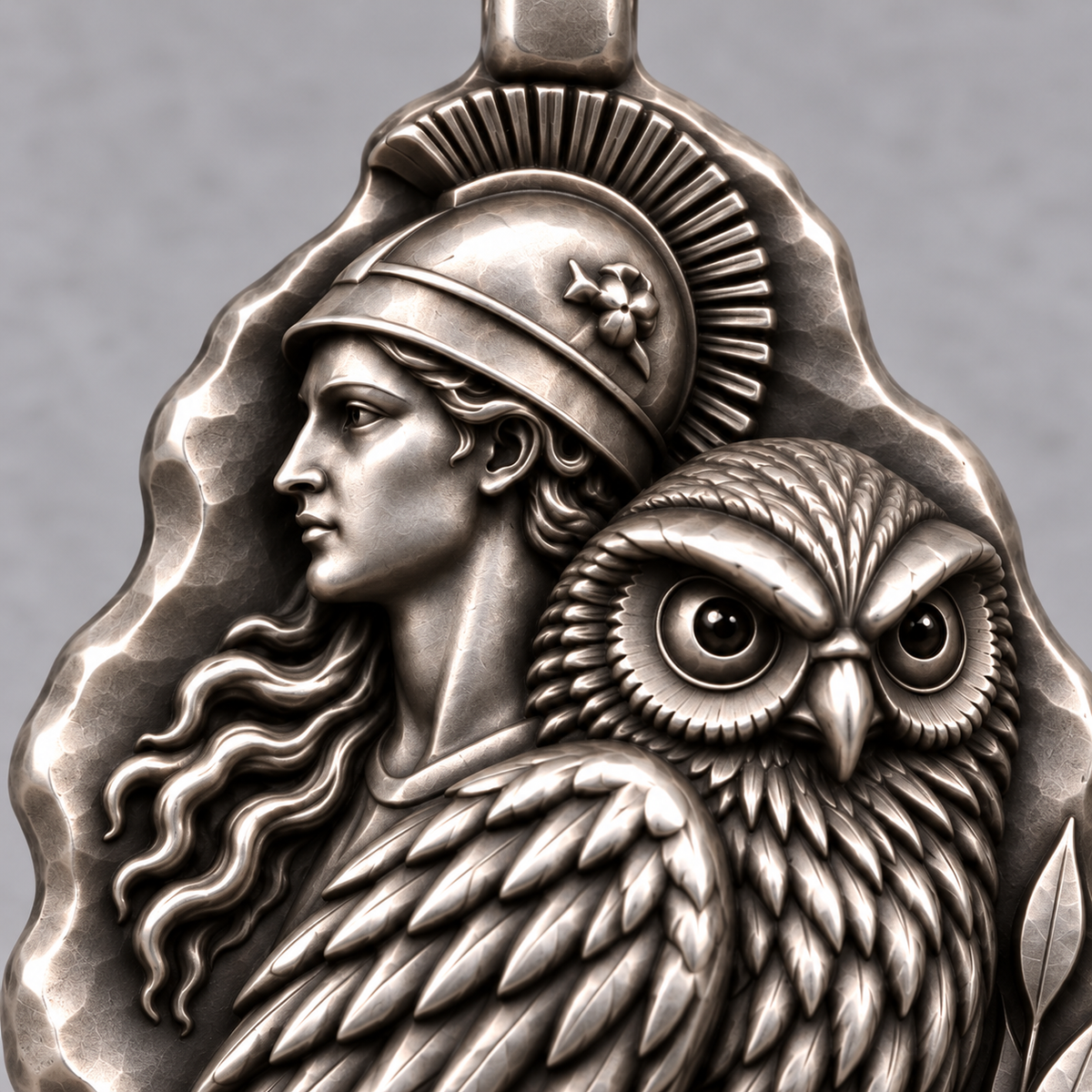 Athena upgraded pendant — 银质表面近照; design visualization, styling accessories excluded