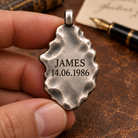 Hephaestus pendant reverse with optional JAMES / 14.06.1986 engraving example; design visualization