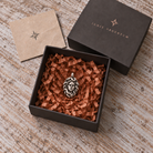 One Medusa pendant shown in an IGNIS ARGENTUM gift box; design visualization