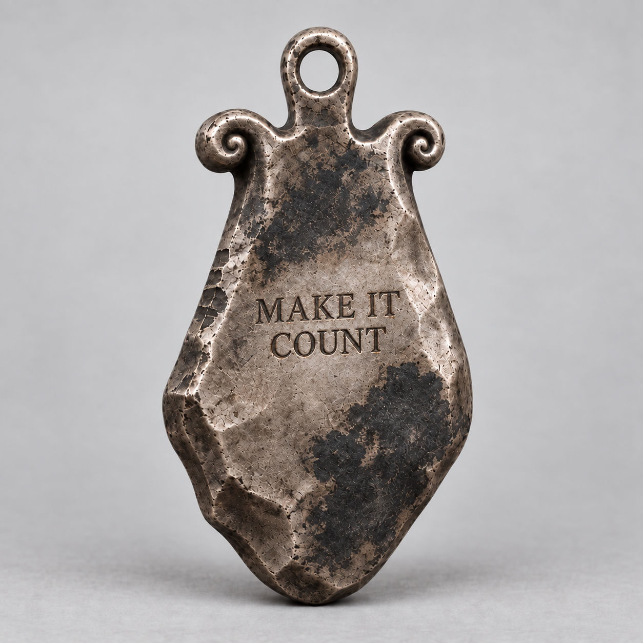 Apollo charm, personalized back engraving example: MAKE IT COUNT