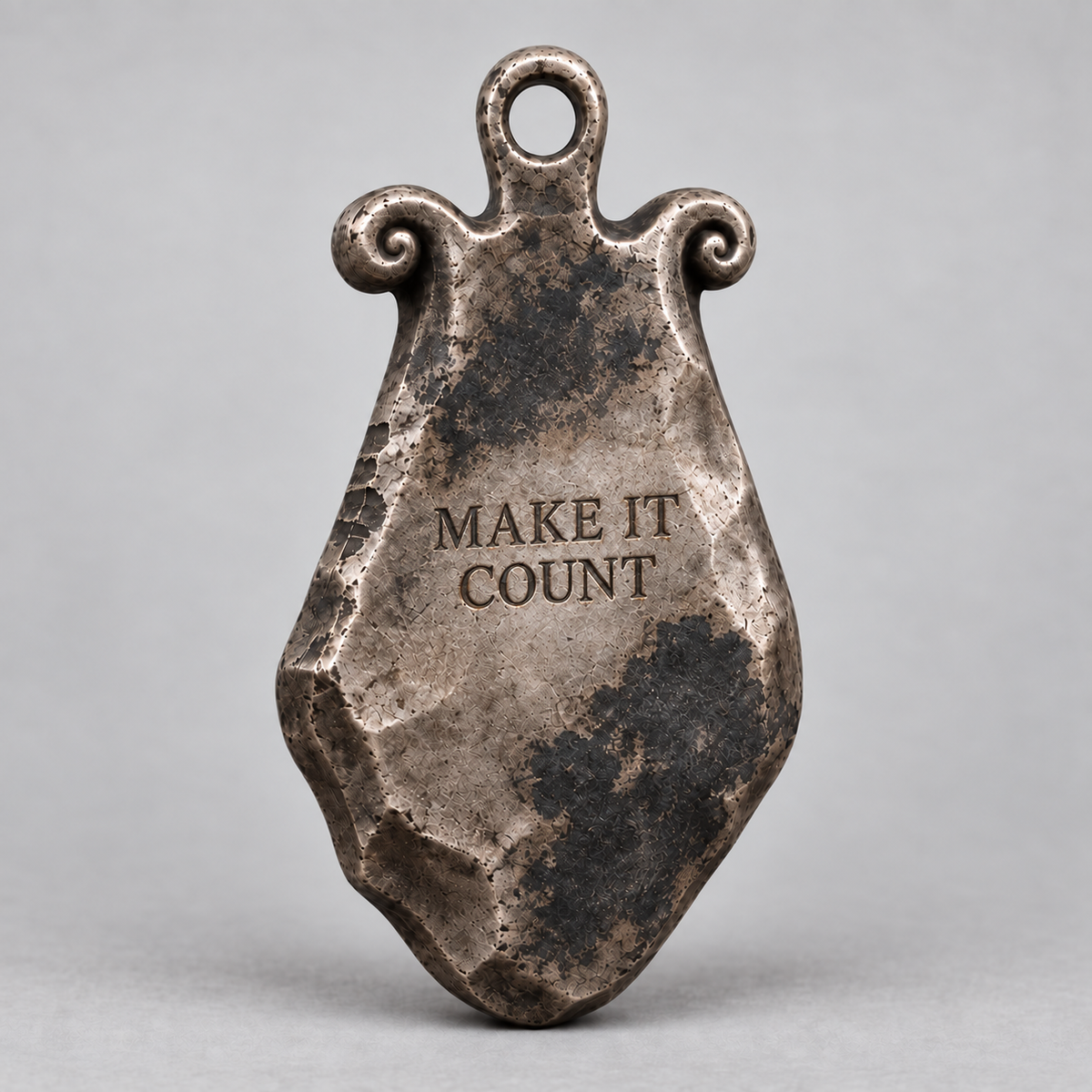 Apollo charm, personalized back engraving example: MAKE IT COUNT