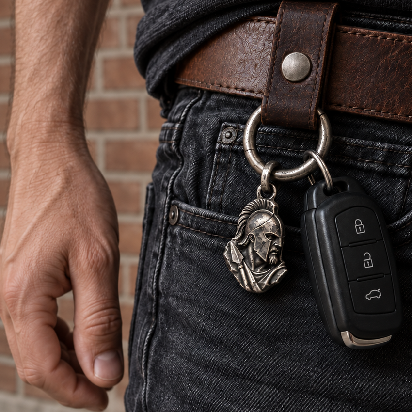 Ares MYTHOS charm — everyday bag or belt carrying; optional ring shown; design visualization