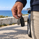 Poseidon MYTHOS charm — car-key carrying scene; optional ring shown; design visualization