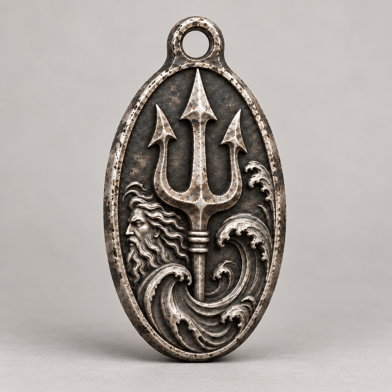 Poseidon keychain charm design preview, front view
