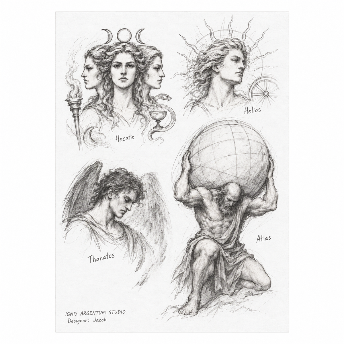 Sketch Hecate Helios Thanatos Atlas — design visualization
