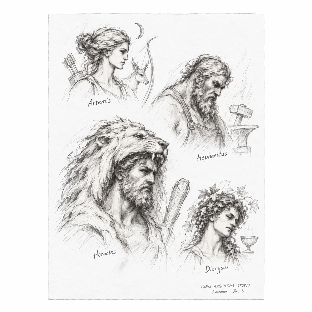 Sketch Hephaestus Heracles Artemis Dionysus — design visualization
