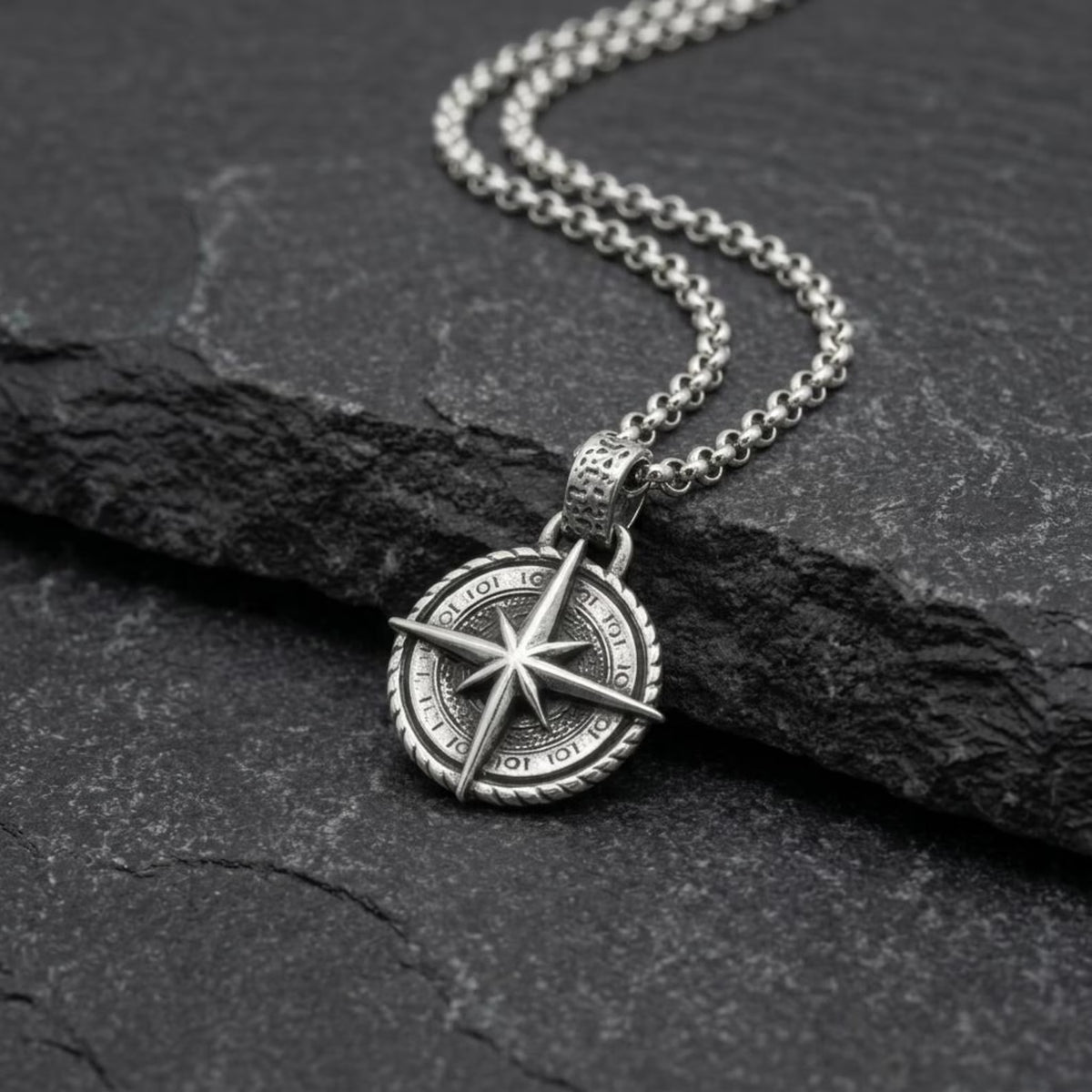 Nautical Compass 925 Silver Pendant, front product view