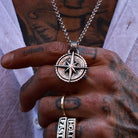 Nautical Compass 925 Silver Pendant, front view beside a car key